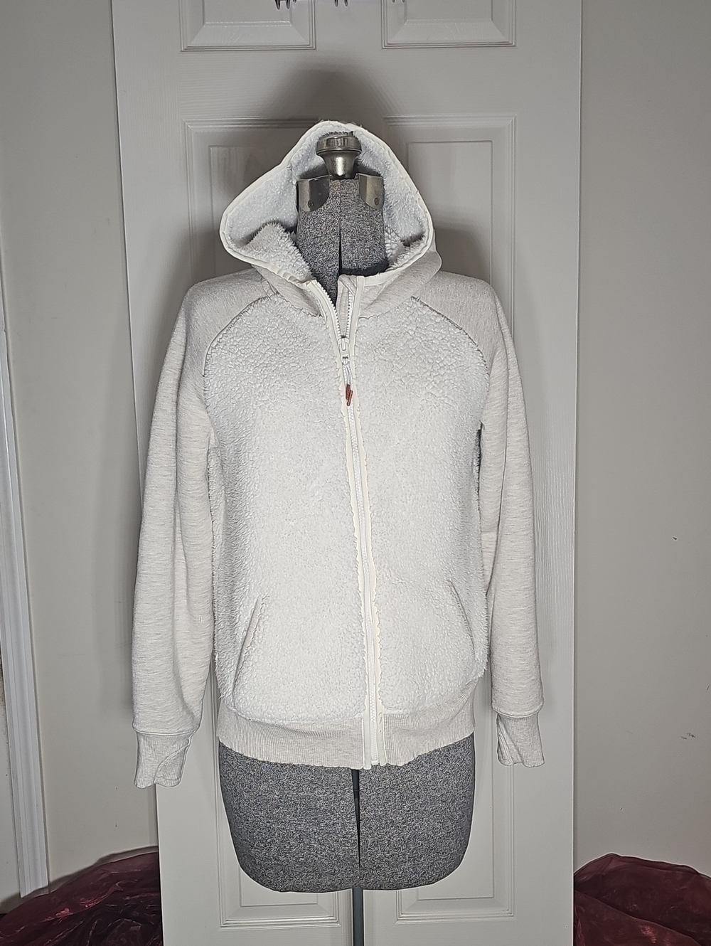 ​Athleta Girl Sherpa Full Zip Hoodie Modal Jersey Cream Jacket XXL 16 Womens S
